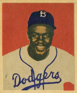 Jackie Robinson baseball card - color, Jackie Robinson as p…